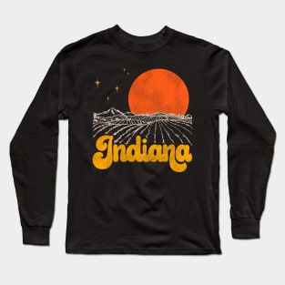 Vintage State of Indiana Mid Century Distressed Aesthetic Long Sleeve T-Shirt